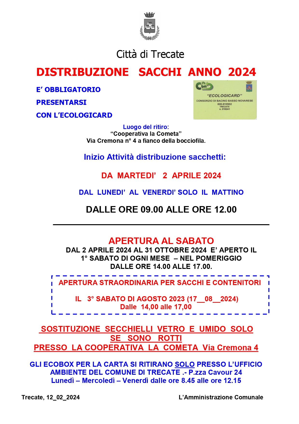 2024 distribuzione sacchi anno 2024 